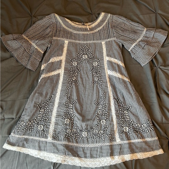 Free People Women’s Sunny Day Shirt Dress (crochet lace gingham embroidery) - Picture 5 of 8